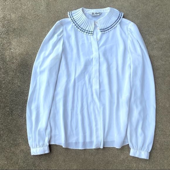 St. John Pleated Collar Button Down Blouse - Picture 1 of 8